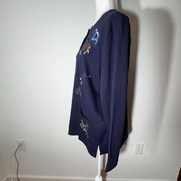 Extra Shenanigans Women's Embroidered Navy Button Up Cardigan - 1X - Picture 4 of 9
